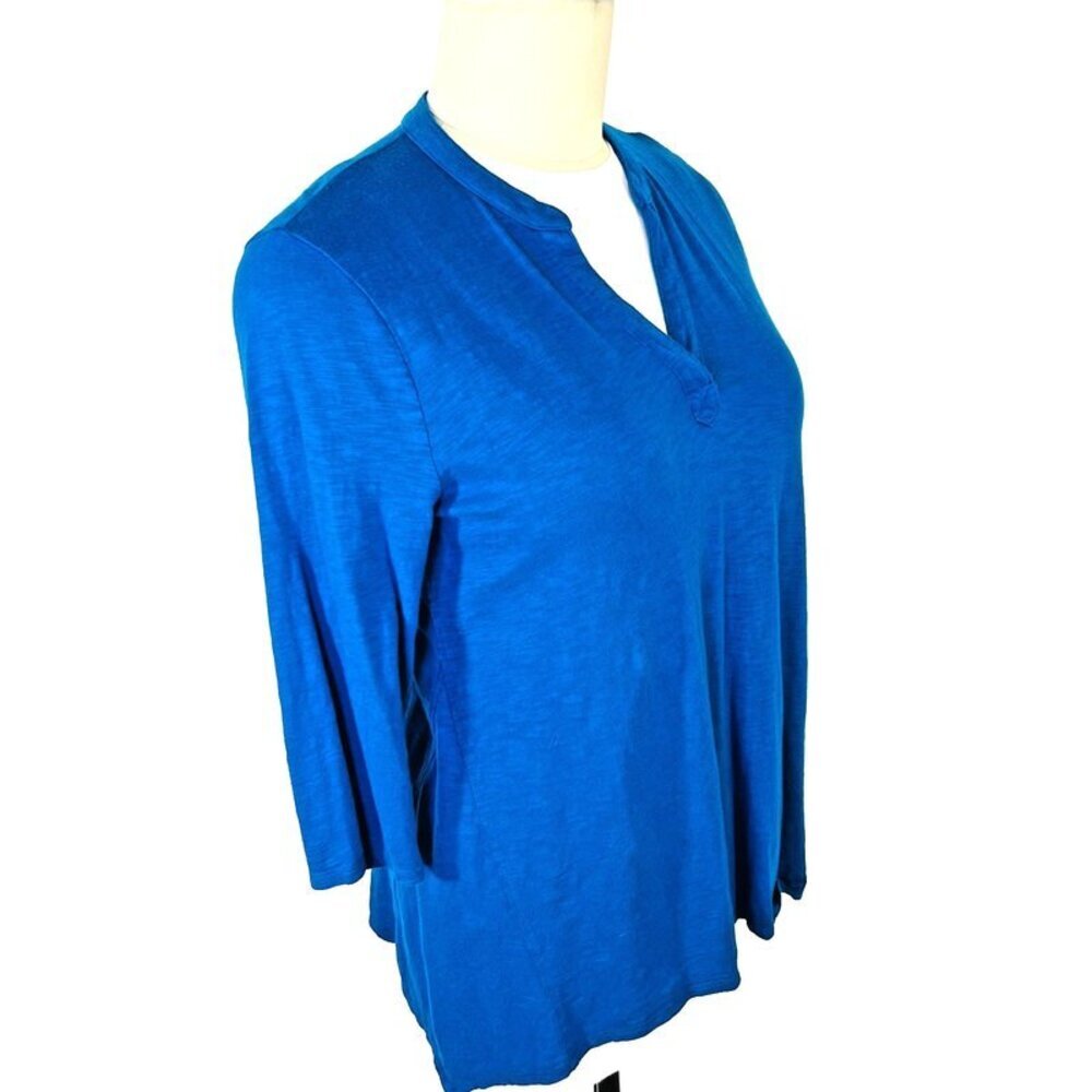 Chico's Tunic Top Women's XL Caribbean Blue Notch Neck Cotton Modal 3/4 Sleeve - Picture 3 of 9